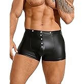comeondear Men's Faux Leather Boxer Shorts with Punk Rivet Plus Size Briefs Black Sexy Underwear Panties