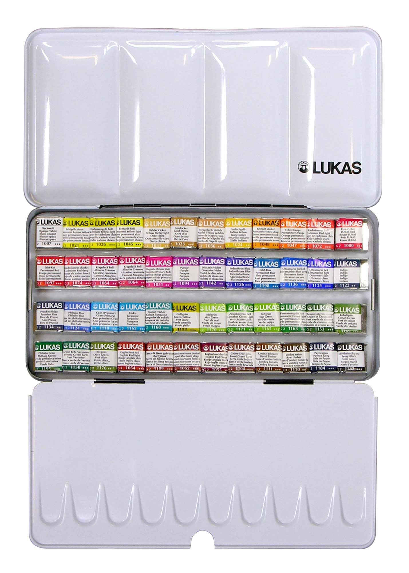 LUKAS 1862 Aquarell Half Pan Metal Box Set, 48 x Half Pan in Assorted Colours, For Professional Watercolour Artists