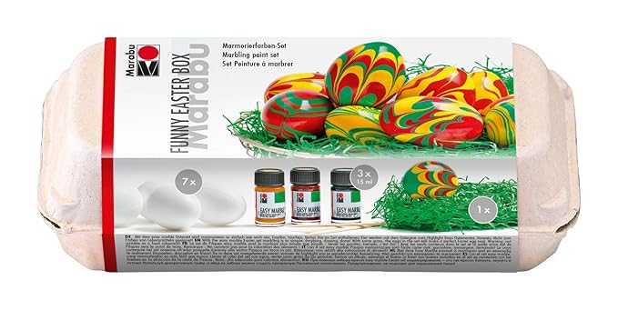 Marabu 1305000000094 - Easy Marble Funny Easter Box, Marmorierfarbe, Set zum Tauchmarmorieren von Kunststoff, Glas, Holz und 