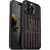 Carveit Magnetic Wooden Case for iPhone 16 Pro Max Case, Wood Artisan Engraved & Black Soft TPU Shockproof Cover, Compatible with MagSafe Wireless Chargers (Gadsden and American Flag) Blackwood