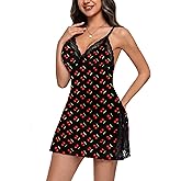 GlavidGlee Night Gowns for Women V Neck Lace Nightgown Slip Dress Side Split Babydoll Chemise Sleepwear
