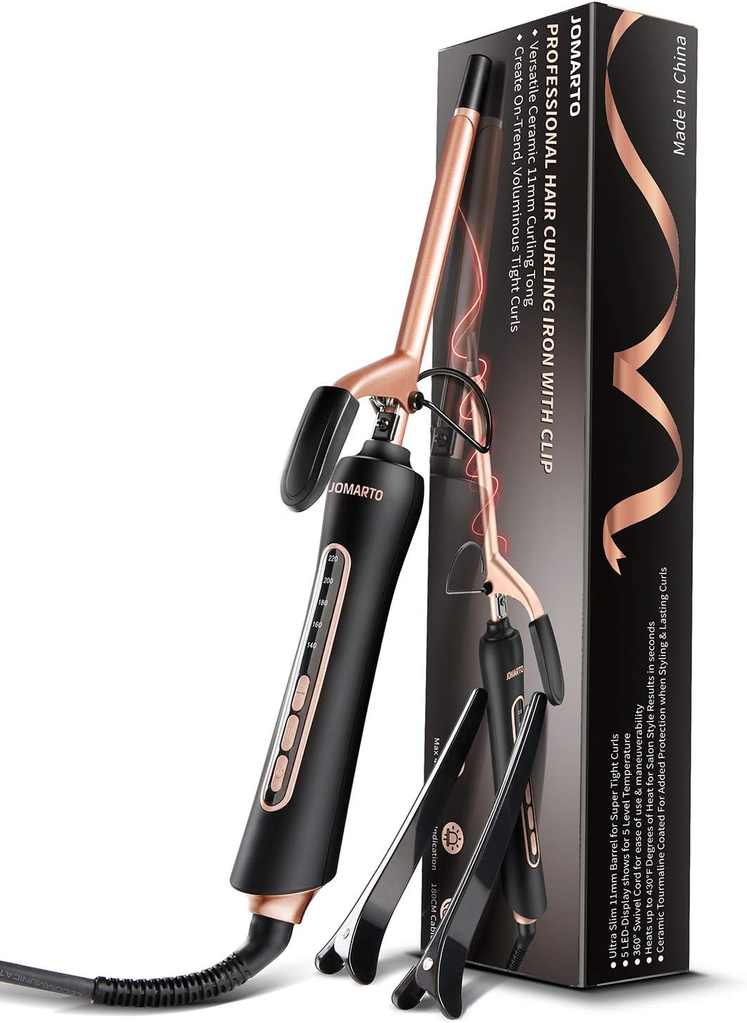 Professional 0.35 in Thin Curling Iron, JOMARTO Unisex Ceramic Hair Curler, Small Curling Iron with Adjustable Heat Settings, Slim Tight Curling Tongs, Includes Glove and 2 Hairpins: Health & Personal Care