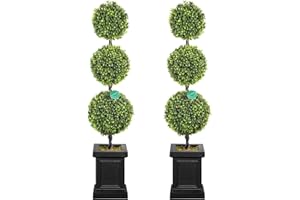 COLORSPEC 3.5ft Boxwood Outdoor Topiary Set of 2, Tall All Year Green Fake Plant Topiary Trees Artificial Outdoor Porch Trees with Sturdy Pot for Outdoor Indoor (Ball)