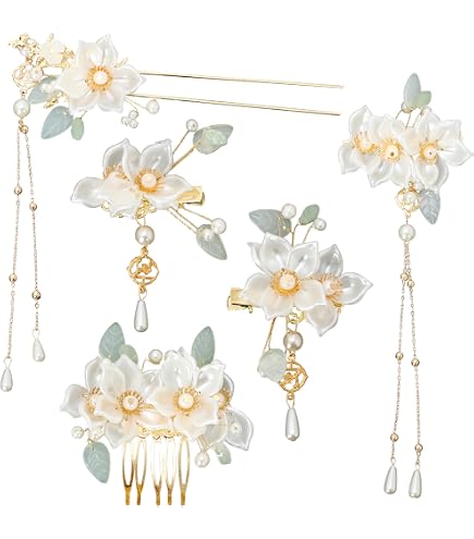 Amazon.com : 5 Pcs Camellia Flower Tassels Hairpin, Chinese  display picture 2