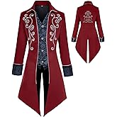 KDAFJLKD Medieval Clothing Men's Costumes Steampunk Jacket, Victorian Gothic Tailcoat, Halloween Pirate Vampire Costumes