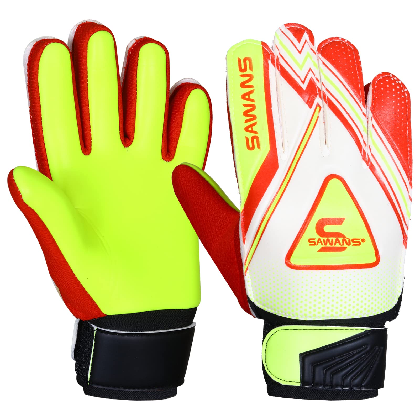 SAWANS Football Goalkeeper Gloves Boys Kids Children Youth Adult Soccer Goalie Protection Goal Keeping Gloves Finger Support Wrist Junior Anti Slip Palm (Size 8 for size M-L adult, Red/Yellow)