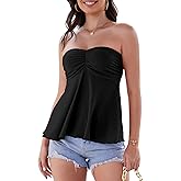 TAIPOVE Women's Tube Top Pima Cotton Summer Strapless Sweetheart Neck Bandeau Shirt Flowy Ruffle Hem Trendy Going Out Outfits