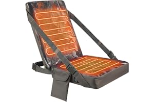Menkxi Waterproof Heated Hunting Seat Cushion with Backrest 3 Mode Adjustable Self Supporting Tree Stand Seat with Pocket for Hunting Warm Portable Folding for Power Bank Not Included