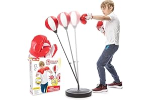 Whoobli Punching Bag for Kids Incl Boxing Gloves | 3-10 Years Old Adjustable Kids Punching Bag with Stand | Boxing Bag Set Toy for Boys & Girls (Red White); New 2024