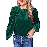 Womens Puff Long Sleeve Velvet Tops Fall Winter Trendy Dressy Cute Elegant Ruched Holiday Tunic Shirts