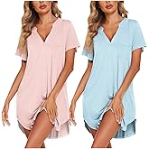Ekouaer 2 Pack Nightgowns for Women Button Down Sleep Shirts V Neck Night Shirts Night Gowns
