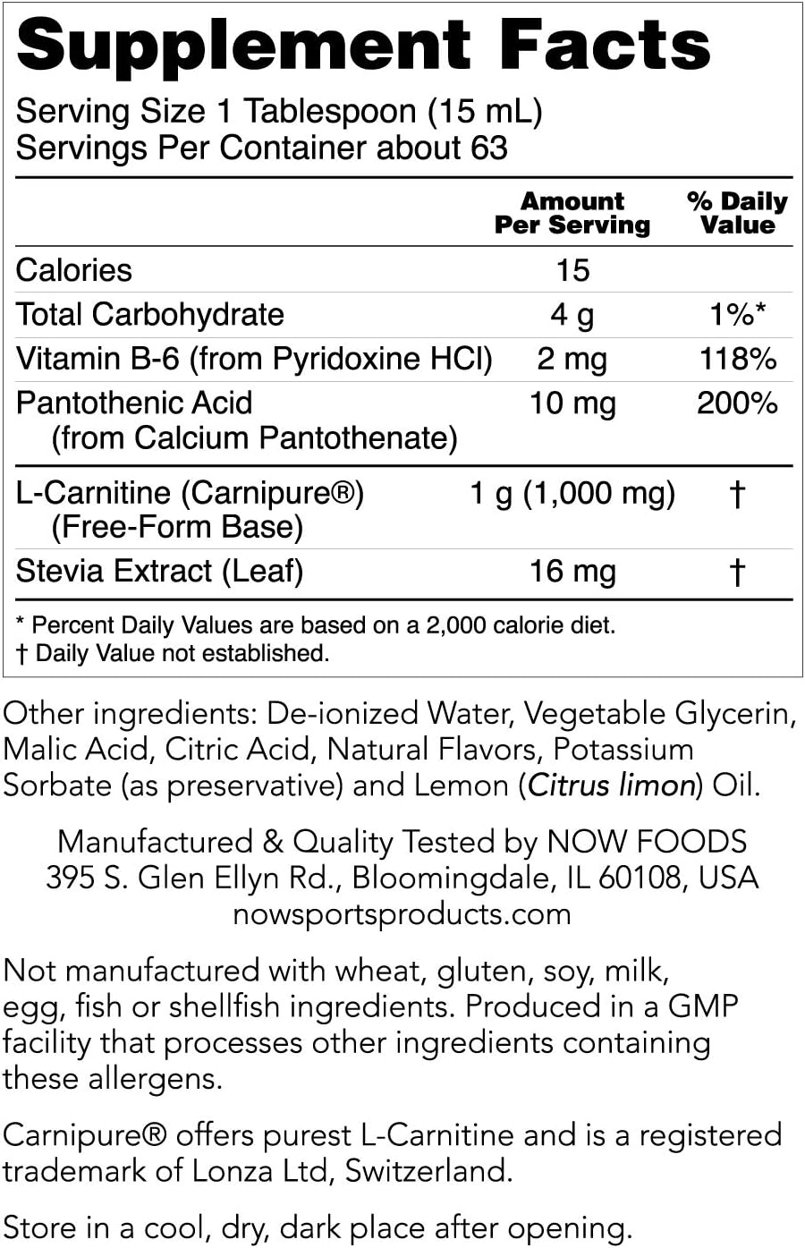 NOW Sports Nutrition, L-Carnitine Liquid 1000 mg, Highly Absorbable, Citrus, 32-Ounce: Health & Personal Care