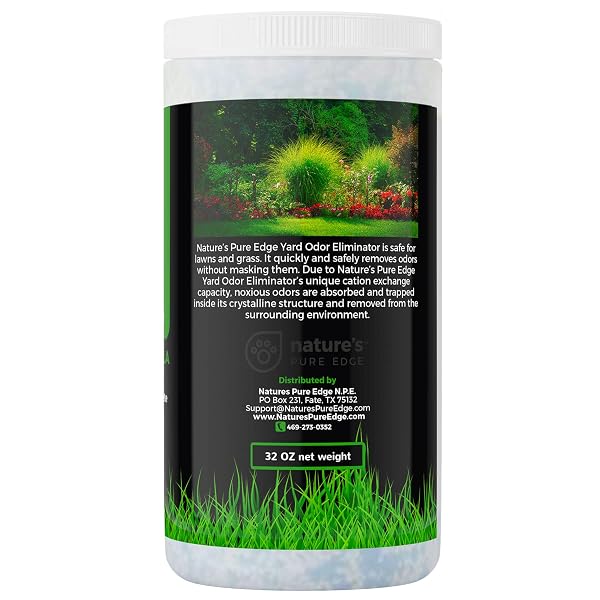 NATURE’S PURE EDGE YARD ODOR ELIMINATOR. PERFECT FOR ARTIFICIAL GRASS, PATIO, KENNEL, AND LAWN. INSTANTLY REMOVES STOOL AND URINE ODOR. LONG LASTING. KID AND PET SAFE.