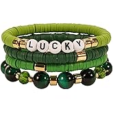 Lonext Beaded Stretch Bracelet for Women, Boho Y2k Style, St. Patrick's Day Valentine's Day Theme, 7.0 Inch, Clay Material