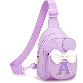 CLOUDWINGS Valentines Day Gifts for Kids, Personalized Birthday Gift for Girls Initial Sling Bag, Small Adjustable Crossbody Bag Cute Purse for 3-8 Years Old Kids (Purple, A)