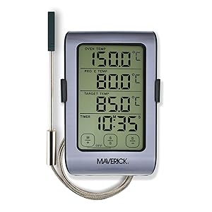 Maverick Dual Sensor Oven Roasting Digital Thermometer/Timer Thermometer for Oven, Grill, and Smoker with Dual-Sensor Grey/Black