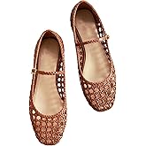 Molozoey Woven Mesh Ballet Flats for Women with Metal Buckle Strap Ballerina Flat Shoes Comfortable Round Toe Mary Jane Flat.