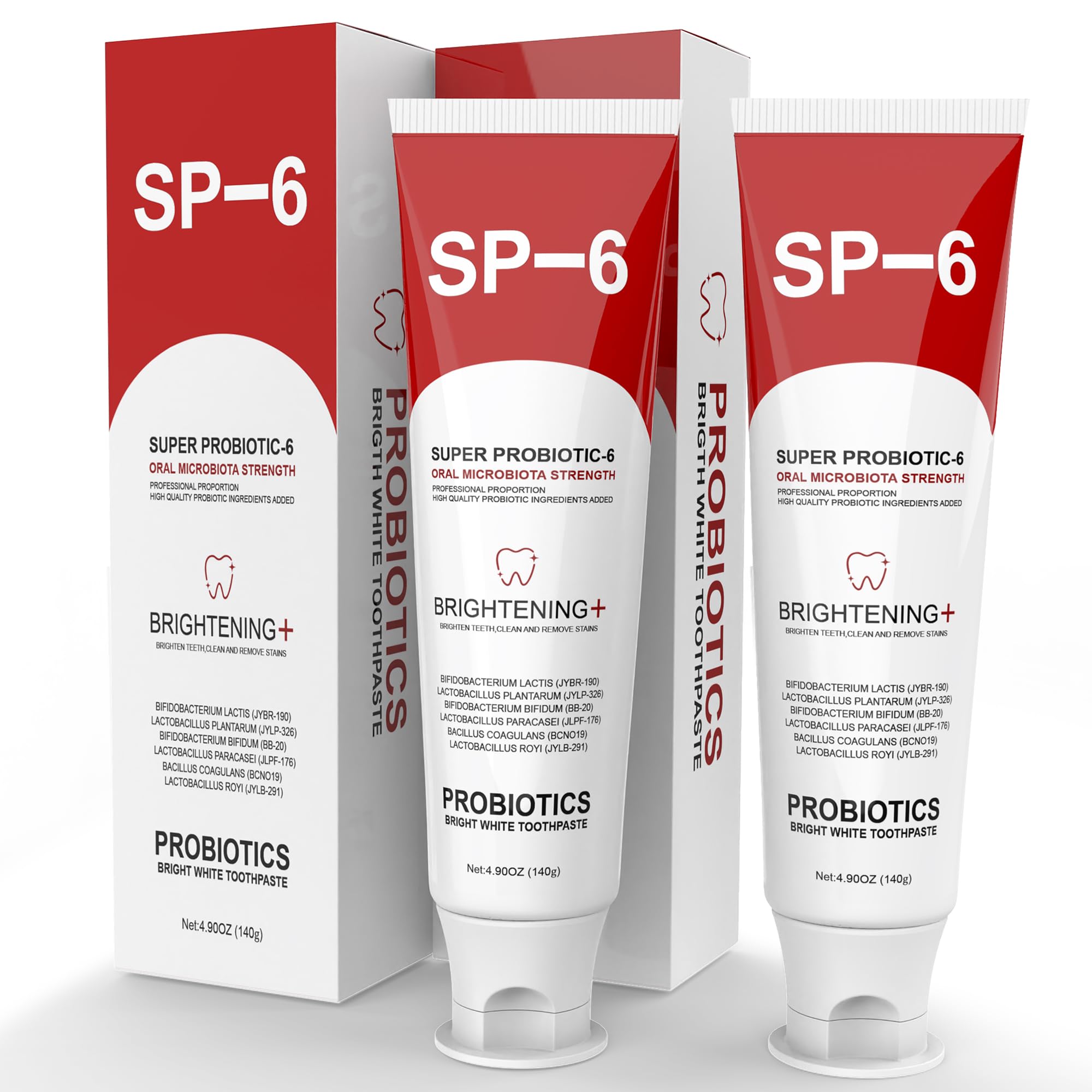 SP-6 Probiotic Whitening Zahnpasta für Zahnaufhellung und frischen Atem, 6 Probiotika-Formel für gesundes Zahnfleisch, fluoridfrei, minzig-frischer Geschmack, 145 ml (2 Packung) (2)