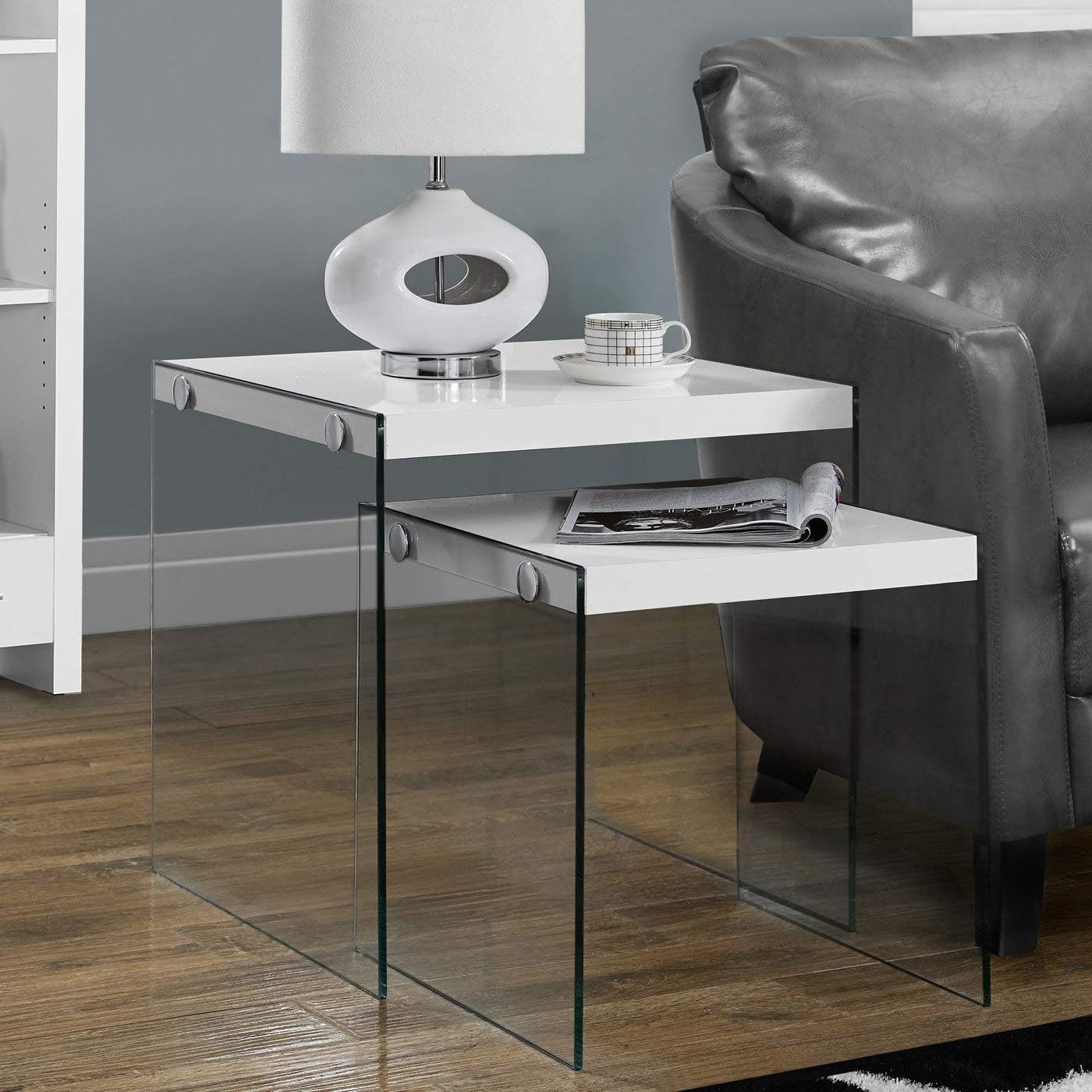 Monarch Specialties ,Nesting Table, Tempered Glass, Glossy White: Furniture & Decor