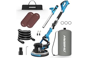 PHIRAH Drywall Sander with Vacuum Dust Collector, 880W Popcorn Ceiling Remover, Variable Speed 1000-2100RPM, LED Light, Foldable & Extendable Handle, 12 Sanding Discs
