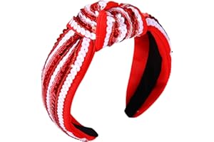 GLBCC Game Day Sequin Headband Football Team Spirit Red White Sequins Knotted Headband Football Mom Outfit Accessories Gift
