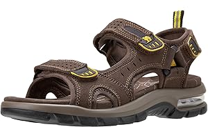 CAMEL CROWN Men's Leather Sandals Hiking Outdoor Water Beach Sports Mens Sandals for Summer with Open Toe Adjustable Straps