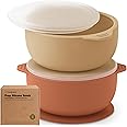 KeaBabies 2-Pack Baby Bowls with Suctions, Lids - Silicone Toddler Suction Bowls for Baby Boy, Girl, Kids, Food Grade Silicone, BPA-Free, Dishwasher Safe, Toddler Eating Essentials (Terracotta)