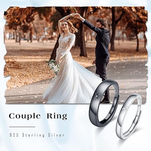 Sun and Moon Couple Rings 2pc 925 Sterling Sliver Engagement