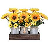 HEMYLU Sunflowers Artificial Flowers Decorations, Sunflower Table Centerpieces for Wedding, Artificial Flower Arrangement Farmhouse Décor for Dining Room, Living Room, Coffee Table, Study Desk
