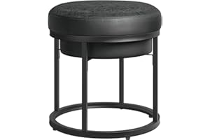 SONGMICS HOME LUIZ Collection - Ottoman Footstool, Round Ottoman, Vanity Chair Stool, Footrest, Reversible Top, Side Table, Max. Load 660 lb, Bedroom Living Room Entryway, Ink Black ULOM080B01