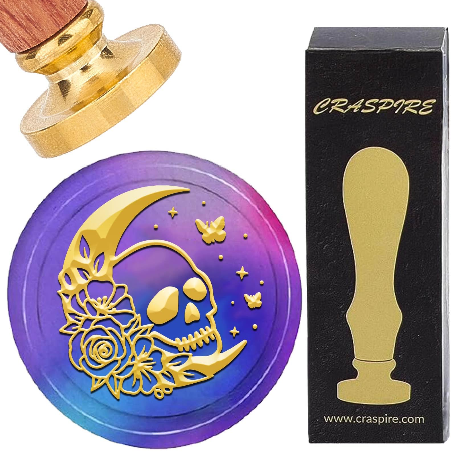 CRASPIRE Skull Wax Seal Stamps Moon Rose Vintage Removable Brass Sealing Stamp Heads 25mm with Wooden Handle for Wedding Valentine's Day Party Envelopes Invitations Gift Packing Decoration