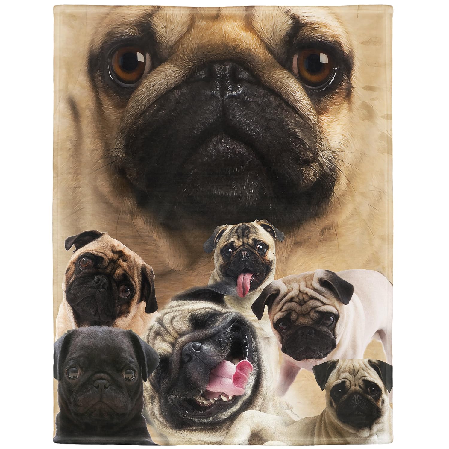 YISUMEI Blanket 125 x 150 cm Cuddly Blankets Soft Flannel Soft Fleece Blanket Bed Throw Comfortable Pug Dog