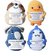 JoyChoi Mini Cute Positive Crochet Animals - Inspirational Gifts for Mental Health & Emotional Support - Handmade Duck, Sloth, Shark, & Elephant for Women, Men, Birthday, Graduation, & Christmas Decor