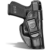 TacDefens TriggerBlock Retention Leather Compatible with G19 Holster, Leather Holster for G19/G19X/23/25/32/44/45, Inside Waistband, Canted Metal Clip for Concealment and Comfort