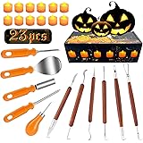 Halloween Pumpkin Carving Kit, 11 Pieces Professional Pumpkin Cutting Supplies Tools with 12 Pumpkin LED Candles, Stainless S