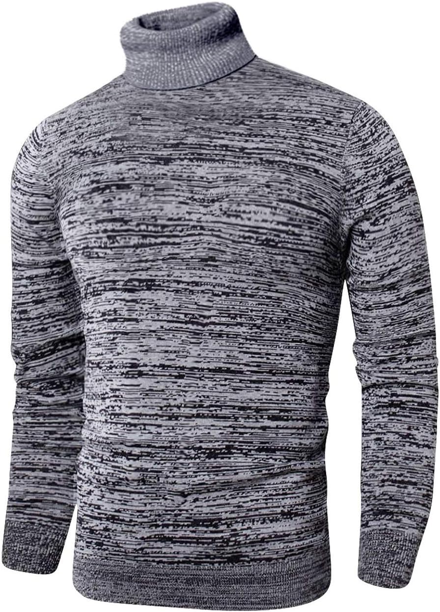 Mens Slim Kintted Long Sleeve Turtleneck Pinstriped Pullover Sweaters