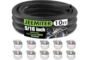 Jeemiter 5/16 Inch (8mm) ID Fuel Line Hose 10FT NBR Neoprene Rubber Push Lock Hose High Pressure 300PSI for Automotive Fuel Systems Engines with 10 Clamps