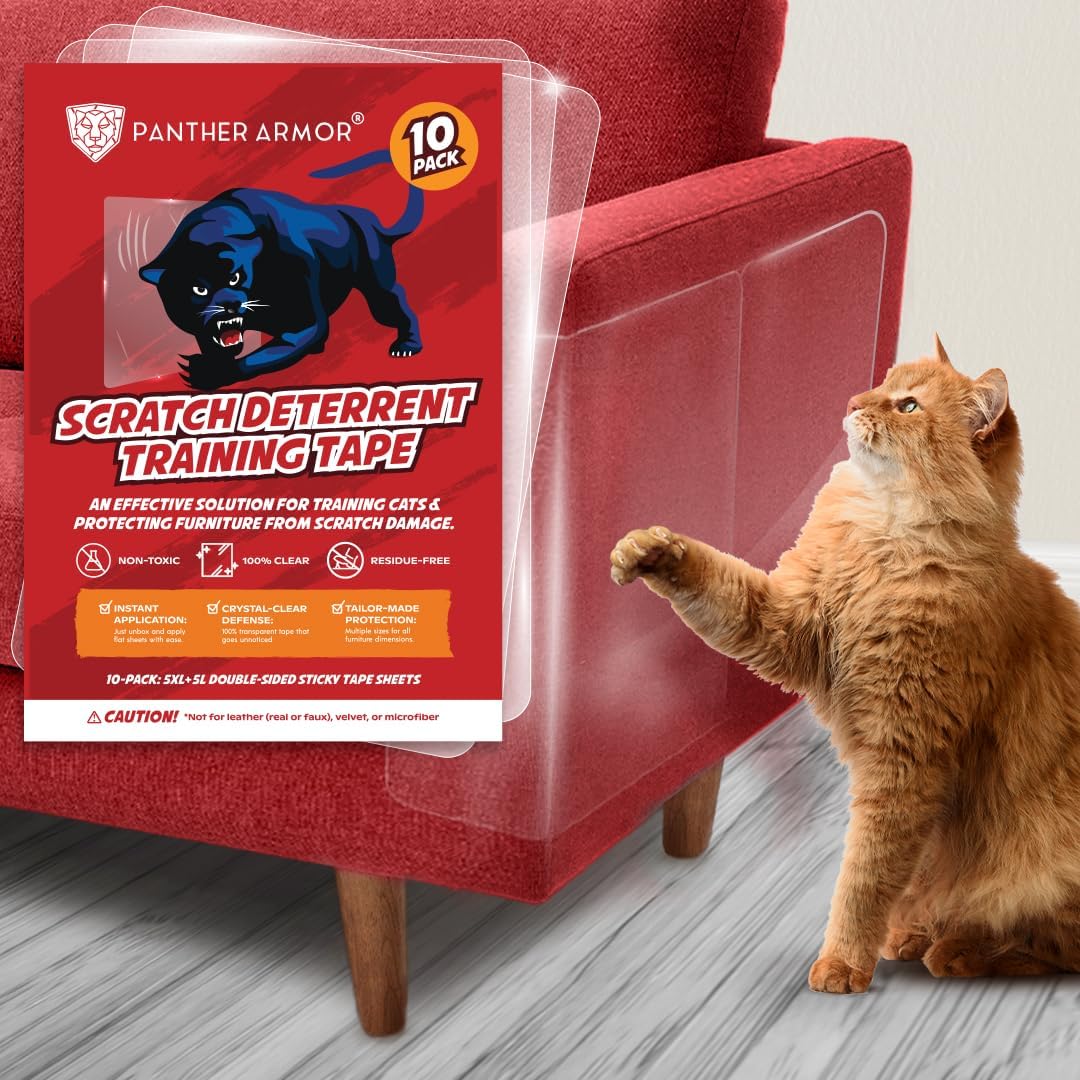 Photo 1 of 10 Pack Cat Scratch Furniture Protector Tape Sheets – Double-Sided Sticky Training (5 XL, 5 Large) – Anti-Scratch Couch & Sofa Guard – Clear – Not for Leather, Velvet, Microfiber