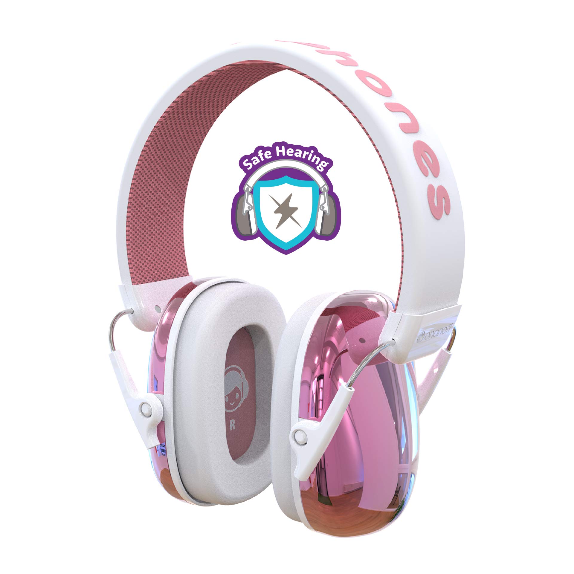 ONANOFF BuddyPhones Guardian Kids Ear Protection Earmuffs, Passive Noise-Cancellation Muffs Designed for Noise Reduction 26dB NRR, Perfect for Toddlers, Children and Teens, Pink