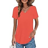 Elesomo Womens Summer Short/Long Sleeve V Neck T Shirts Cotton Basic Tops Tees