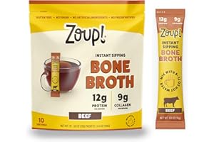 Zoup! Instant Sipping Bone Broth Mix - Paleo and Keto Friendly with 12 Grams of Protein - Non-GMO - Bone Broth Protein Powder Packets To Go - Beef, .53 oz. (Pack of 10)
