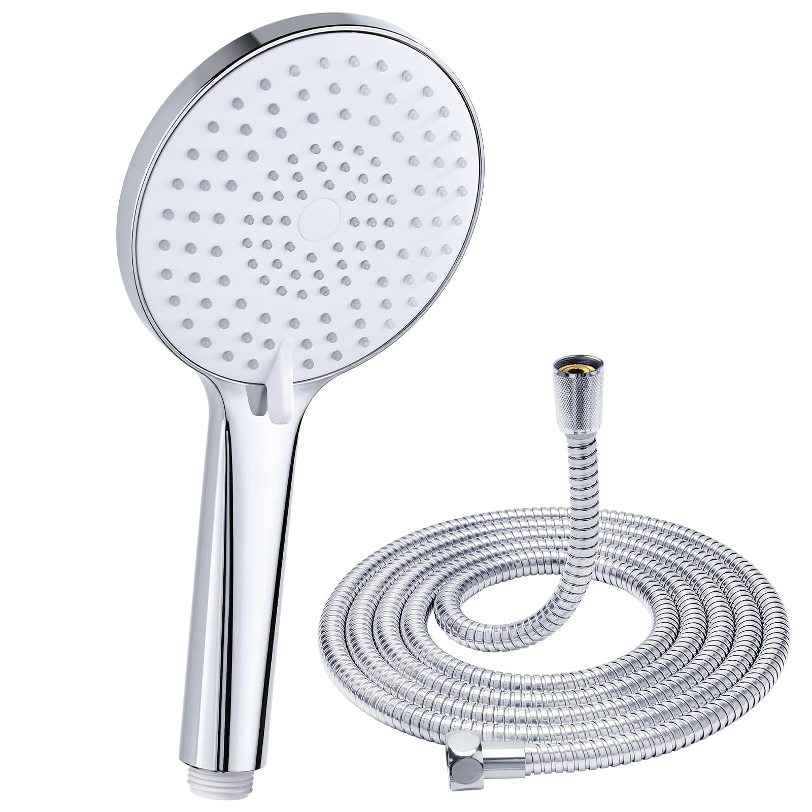 Shower Head and Hose 1.6 m, YEAUPE PRO Hand Shower with 3 Jet Types, Round Large Shower Head (Φ120 mm), High Pressure Bath Shower, Universal Showerheads with Hose, Chrome