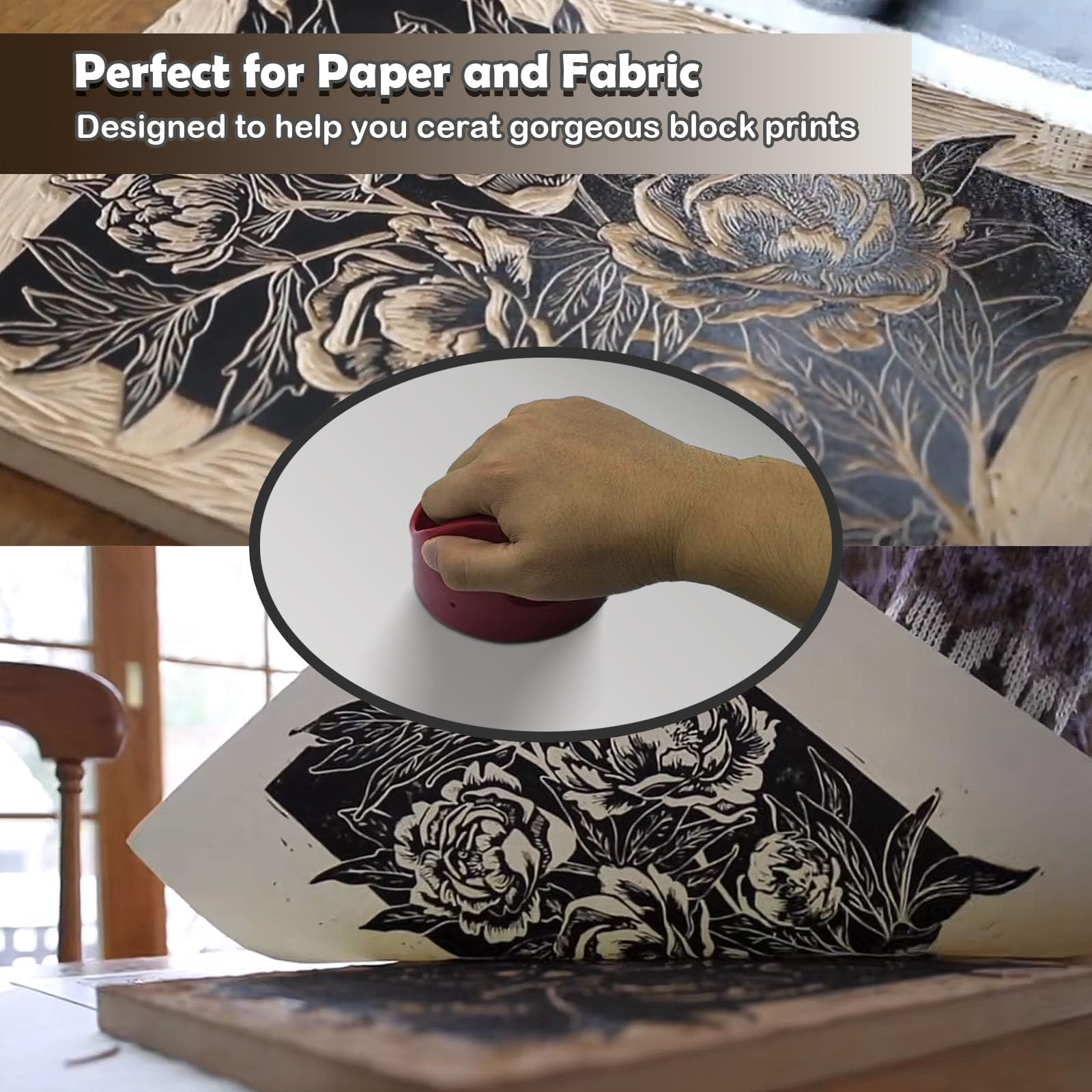 AEROVA 1 Pieces Block Printing Baren Tools Hand Printing Linocut Tools Printing Press Comfortable Handle - 4 inchs