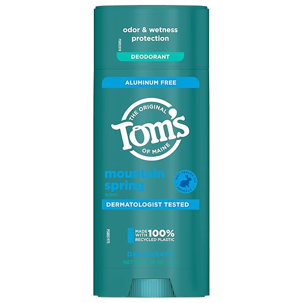 TOM’S OF MAINE MOUNTAIN SPRING NATURAL DEODORANT FOR MEN AND WOMEN, ALUMINUM FREE, NO ARTIFICIAL FRAGRANCES, DYES, OR PRESERVATIVES, BAKING SODA FREE, 48-HOUR ODOR PROTECTION, 3.25 OZ