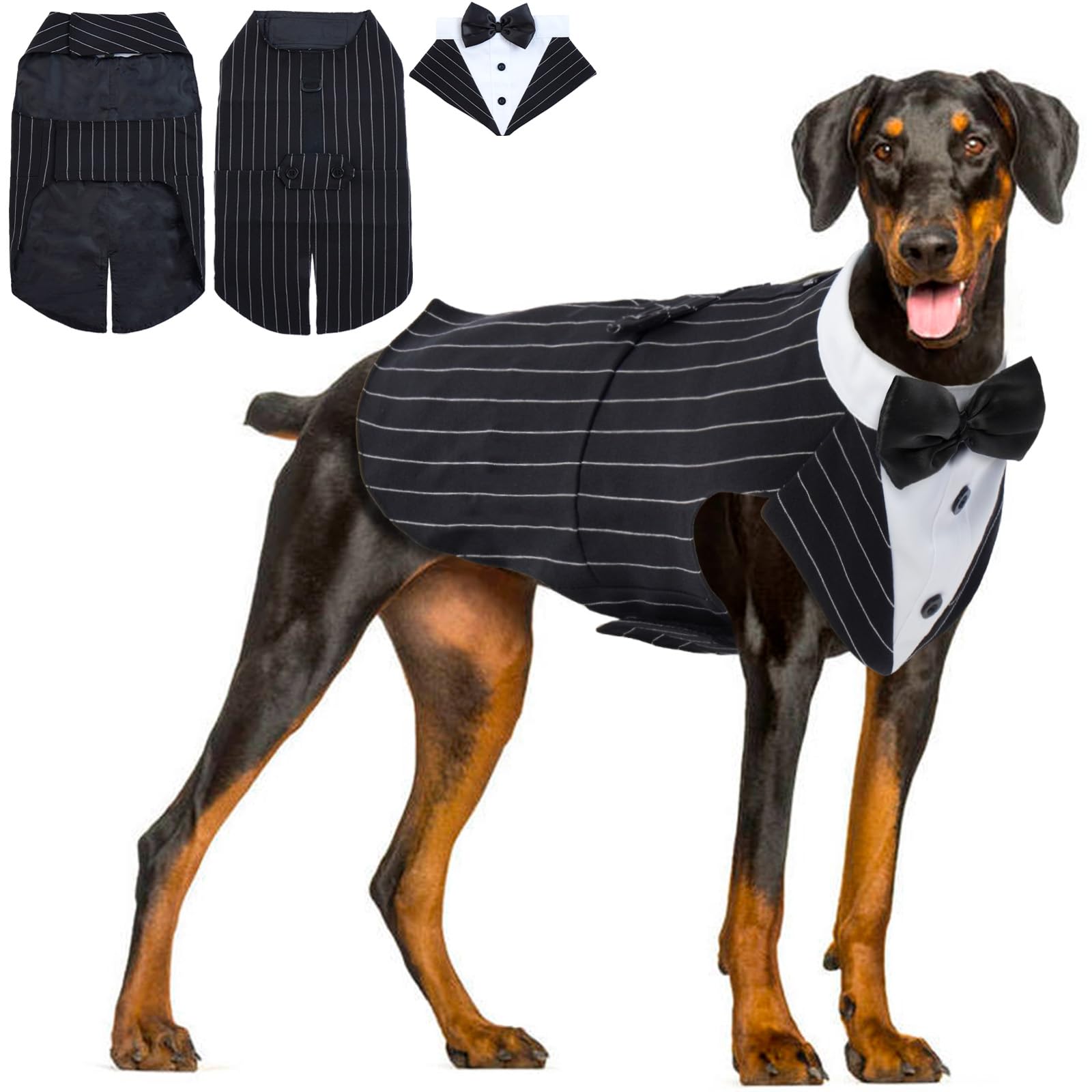 Hjyokuso Dog Tuxedo, Formal Wear Vest for Dogs, Black, Size L (Chest: 25.6", Body: 16.5"), Adult, Medium Dogs, Wedding, Birthday, Halloween, Christmas