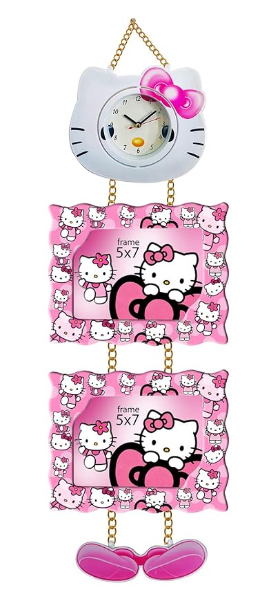 AASA Wall Clock with Photo Frame for Kids Room Stylish, 120 Gram, Pink, Pack of 1