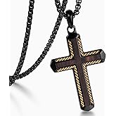 GTMJ Wooden Cross Necklace for Men -Black Ebony Stainless Steel Adjustable Box Chain 24-26in, Spiritual Jewelry Gift for Him, Everyday Wear