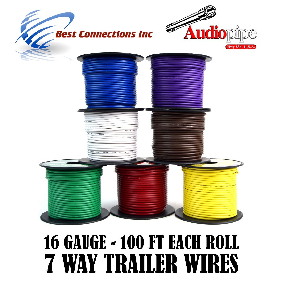 Amazon.com: Trailer Wire Light Cable for Harness 7 Way Cord 16 Gauge -  100ft roll - 7 Rolls: Automotive