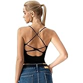 QINSEN Womens Cross Back Tank Top V Neck Double Lined Camisole Top Sleeveless Spaghetti Strap Going Out Tops
