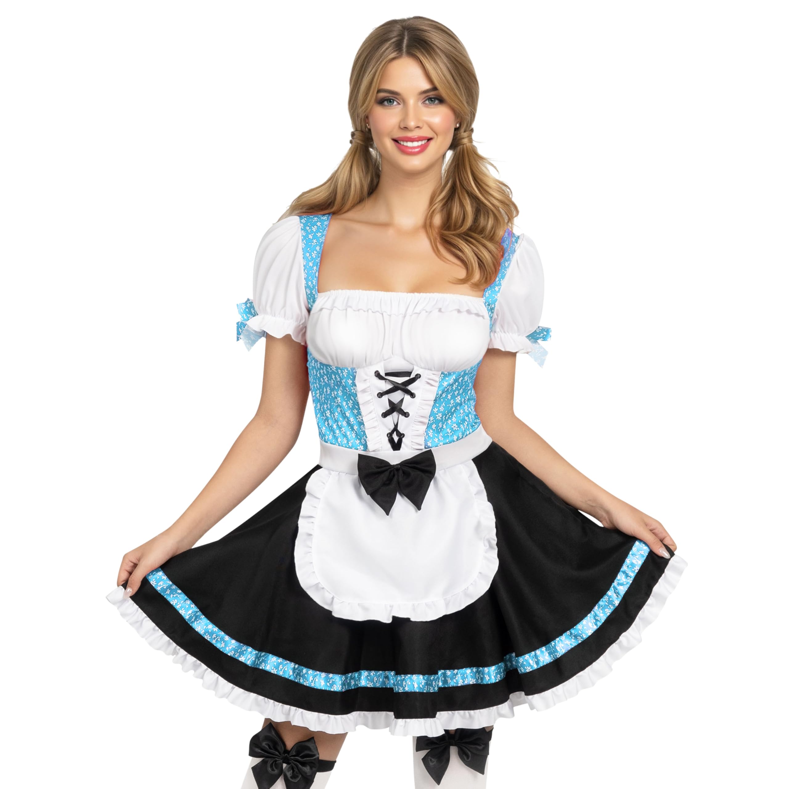 Photo 1 of ***UNKNOWN MISSING PIECES*** Spooktacular Creations Women Oktoberfest Costume, Dirndl Dress German Bavarian Beer Girl Garden Babe Maid Outfits for Halloween Cosplay Party Beer Carnival,Blue (Small)